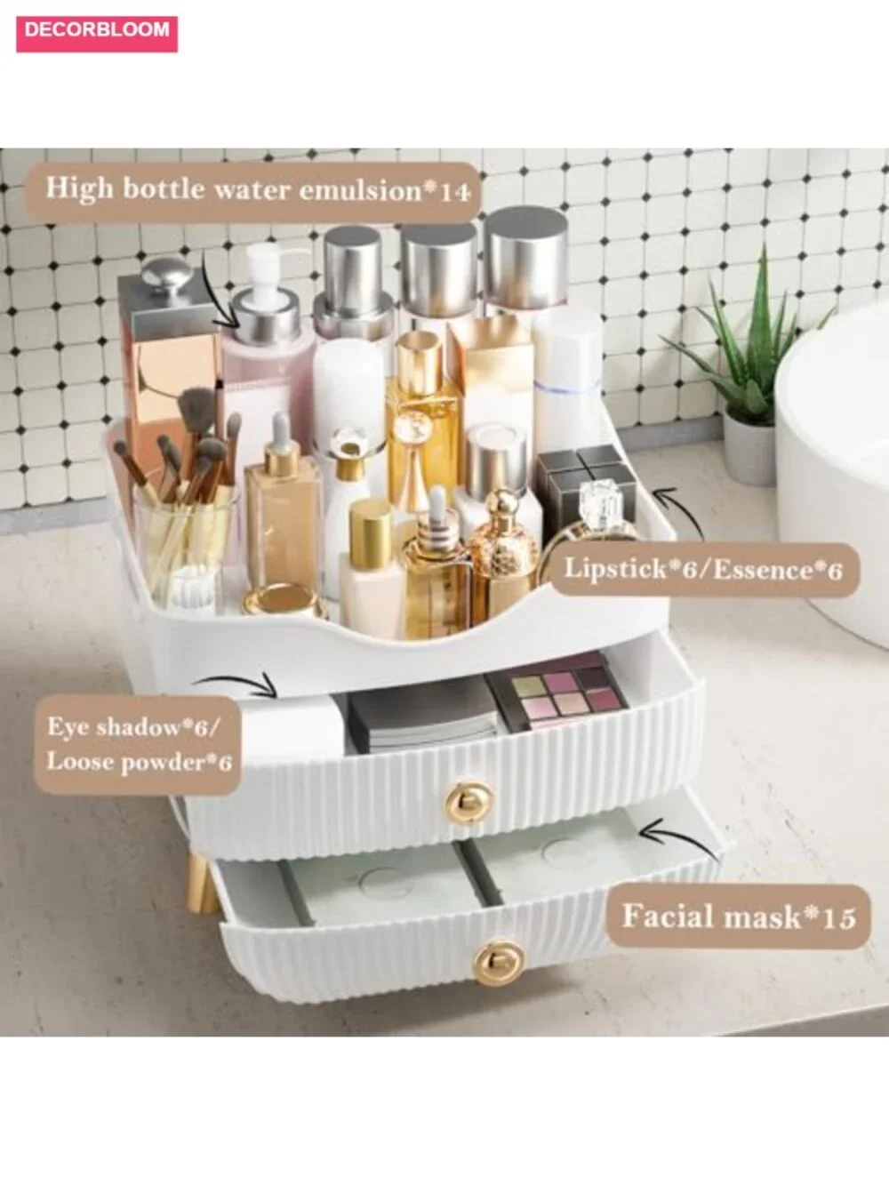 Large Capacity Makeup Organizer with 2 Drawers, Cosmetic Display Case for Vanity